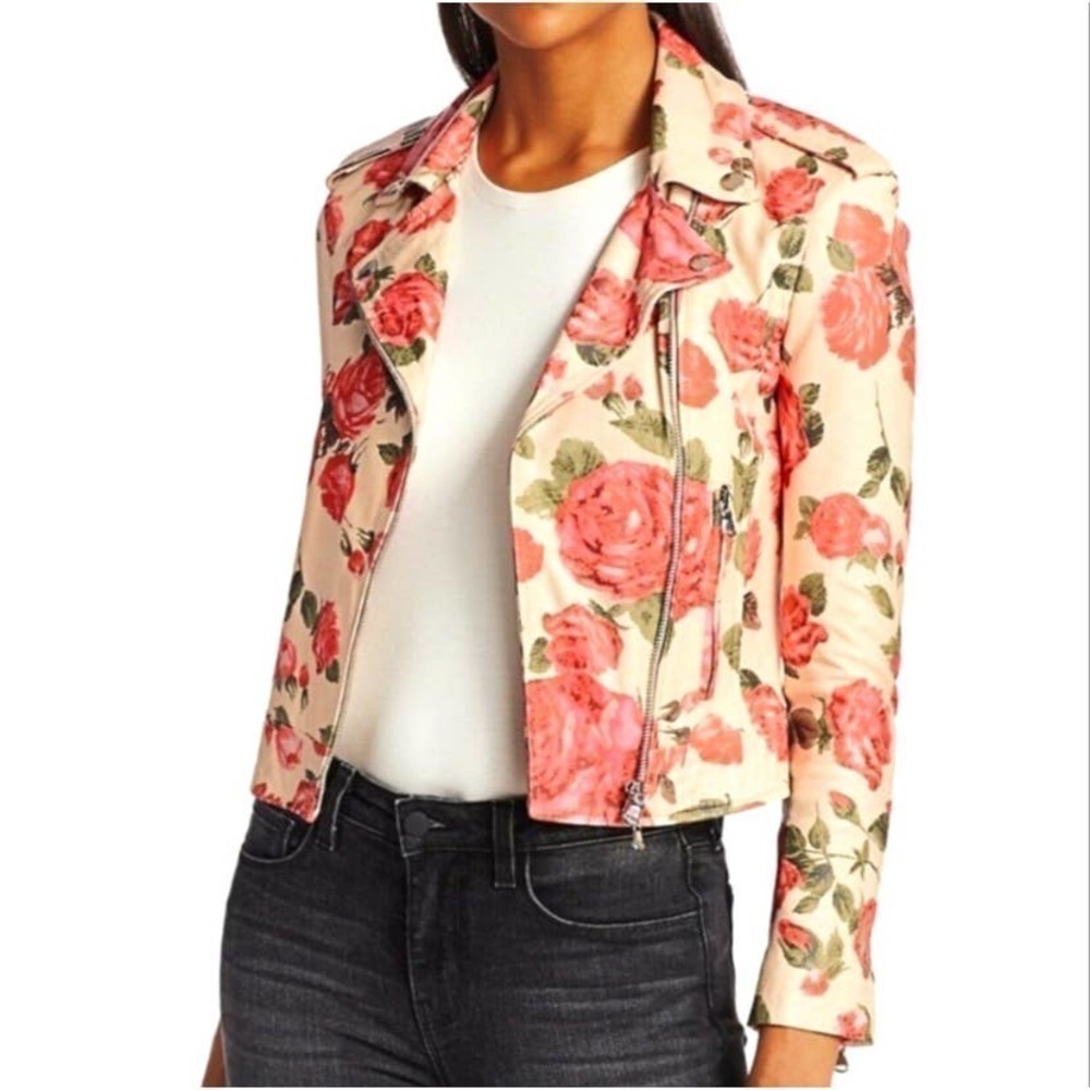 NWT | L’AGENCE 100% Genuine Leather Floral Biker Jacket in Dawn‎ Rosewood